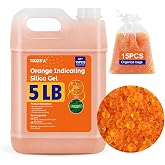 TUXIYA 5 LBS Orange Indicating Silica Gel Desiccant Beads Reusable | Industry Standard 3-5 mm, Rechargeable Silica Gel Beads for 3D Filament, Electronic, Camera, Jewelry 15PCS Organza Bag