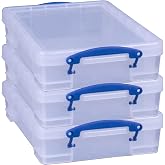 Really Useful Box 4 Liter Plastic Stackable Storage Container w/Snap Lid &amp; Built-In Clip Lock Handles for Home &amp; Office Organization, Clear (3 Pack)