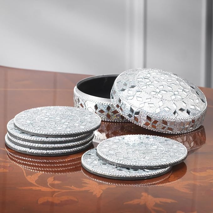 Silver Sparkling Coasters (6) Amazon.co.uk Kitchen & Home