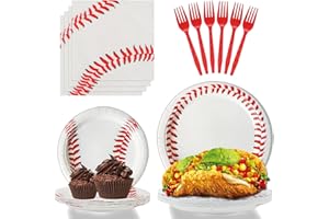LJJ 96 Pcs Baseball Party Decorations Bundle Paper Plates Napkins For Baseball Birthday Party Favors