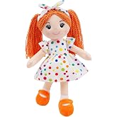 June Garden 18" Snuggle Cuties Bella Soft Plush Doll, Orange | Huggable doll with yarn hair and embroidered details inspires storytelling, bedtime play and gifting for ages 18 months+