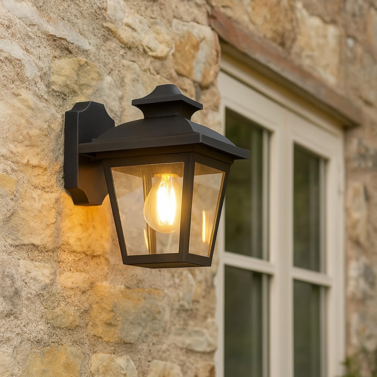 CGC Lighting Black Rectangular Outdoor Outside Exterior Wall Lantern Modern Vintage Light E27 Bulb (Black Small)