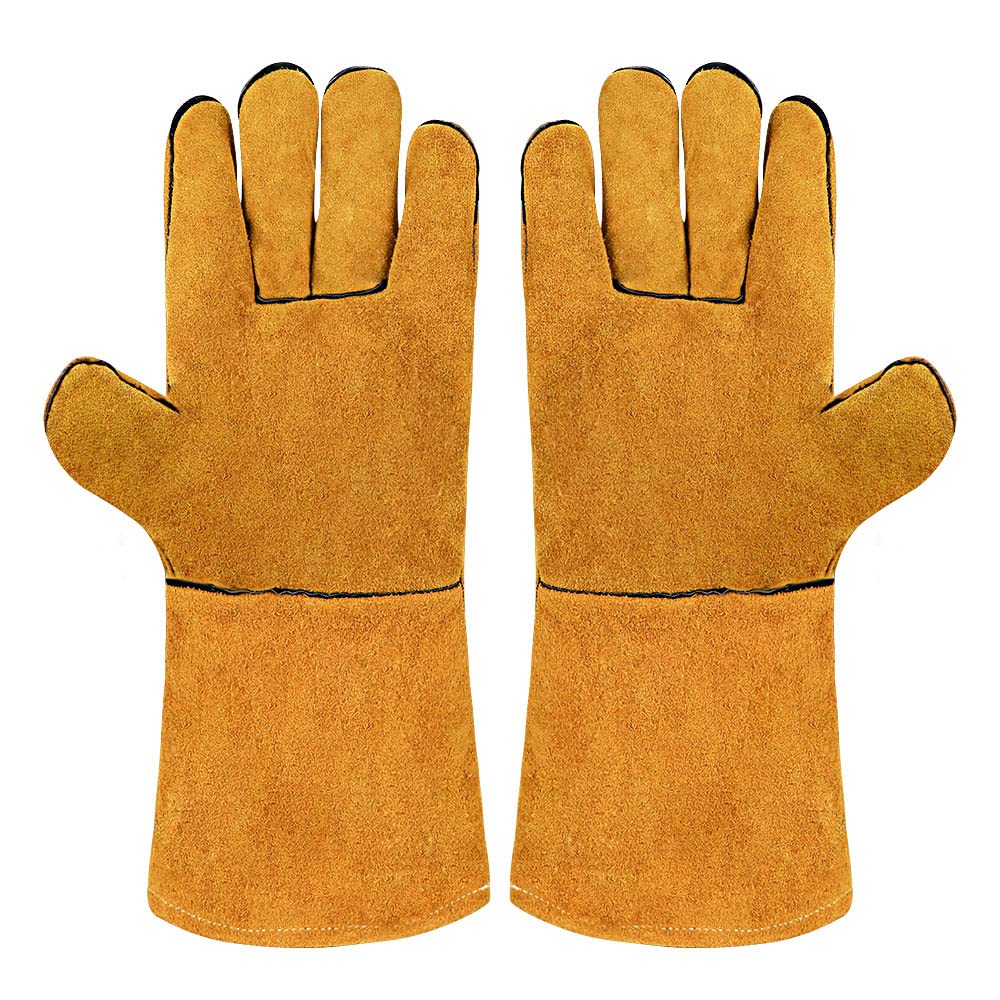 VonLux Welding Gloves Heat Resistant Gloves TIG MIG ARC Welder Gauntlets, Standard Split Cowhide Leather Gloves Suitable for Welding, Wood Burners, Stove, Oven, BBQ, Gardening etc