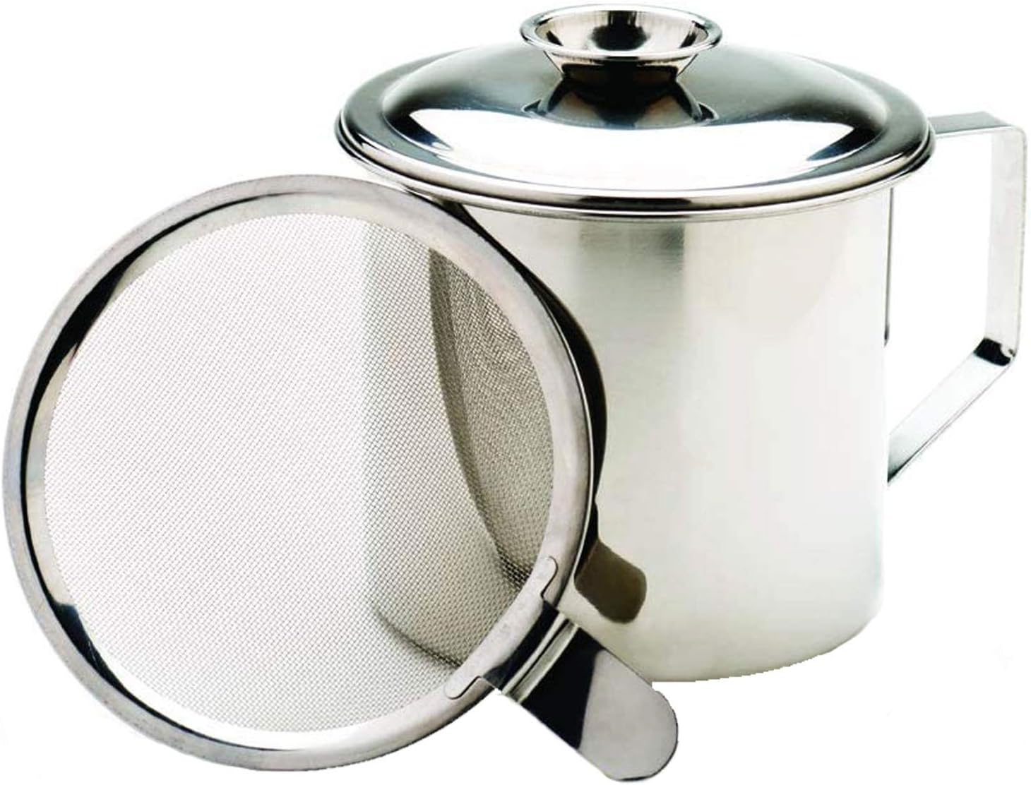 MEKBOK Cooking Oil and Bacon Grease Catcher, Container, and Keeper. Perfect As A Pan Grease Holder, 1.25 (5 Cups) Qt Stainless Steel Mesh Strainer Screen