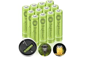 Brightown 12-Pack Rechargeable AAA Batteries, 600mAh NiMH Precharged Triple A Solar Batteries for Solar Lights and Household Devices, Low-self Discharge, Up to 1200 Cycle Times, UL Certified, 1.2V