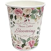 ONETIMEPACK Blooming Rose Paper Cups for Hot Cold Drinks, Disposable Drinking Tea Coffee Cups for Party Supplies (50, 10 oz)