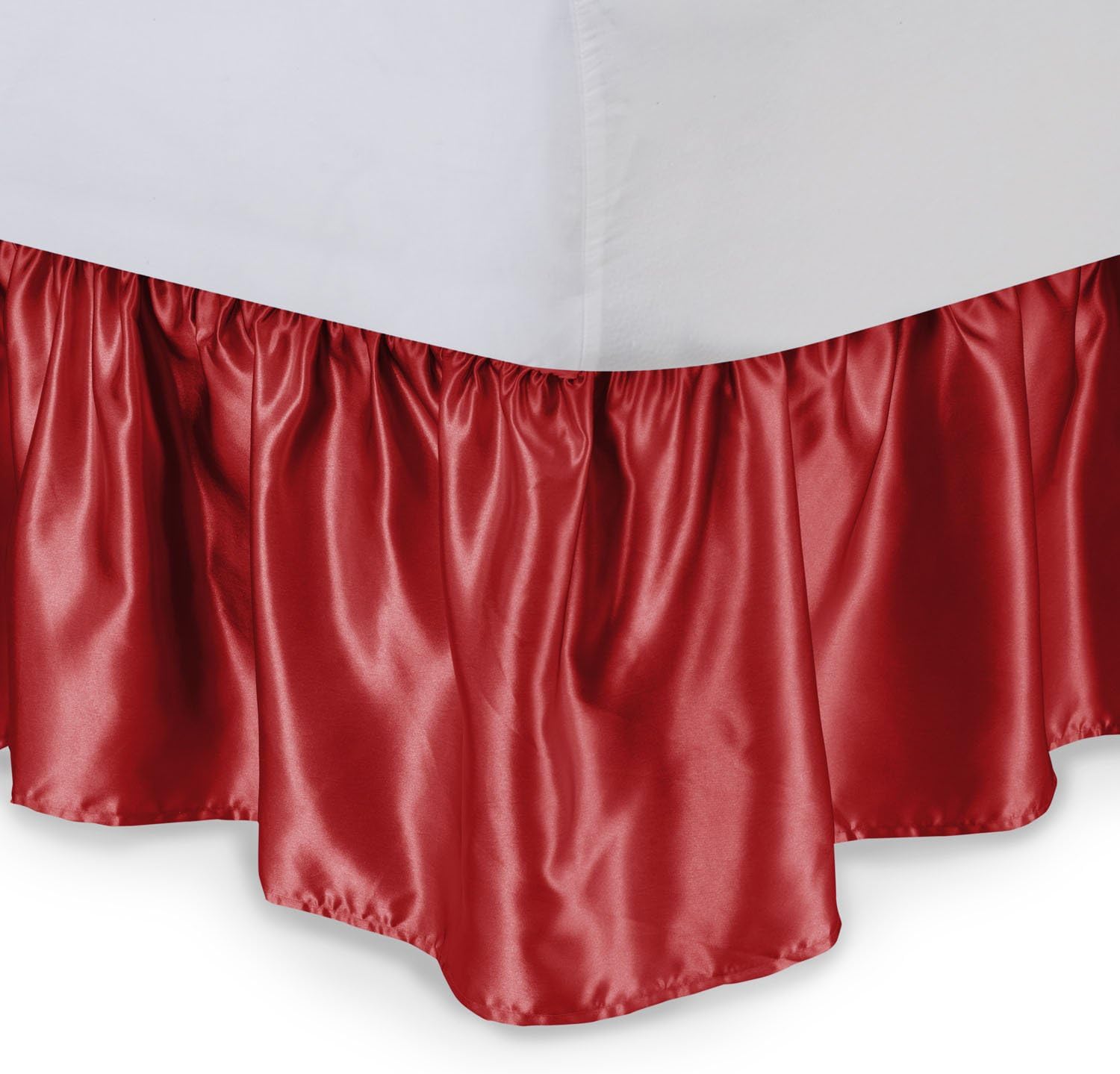 Satin Ruffled Bed Skirt with Platform, King, Red, 21" Drop
