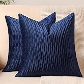 DEZENE Navy Striped Couch Pillow Cases: 2 Pack 18x18 Inch Original Velvet Square Throw Pillow Covers for Farmhouse Home Decor