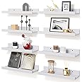 Fixwal White Floating Shelves for Wall Decor, Wall Shelves Set of 8, Display Floating Shelf for Room Wall, Wall Mounted Self Picture Ledge with Lip for Bedroom, Bathroom, Nursery, Living Room