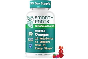 SmartyPants Organic Prenatal Vitamins for Women, Multivitamin Gummies: Biotin, Methylfolate, Omega 3 (ALA), Vitamin D3, C, Vitamin B12, B6, A, K2 & Zinc, Choline, Vegetarian, 120 Count (30 Day Supply)