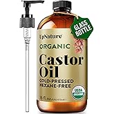 UpNature Organic Castor Oil, Cold Pressed Hexane-Free, 16oz Glass Bottle | 100% pure single-ingredient oil for hair, skin &amp; lashes - rich, moisturizing formula with no strong scent