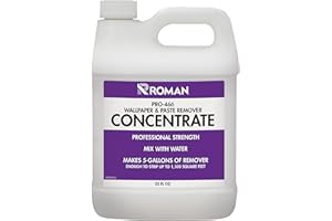 ROMAN PRODUCTS Roman Wallpaper Remover Concentrate, Contractor Strength Wallpaper Stripper and Adhesive Remover, Unscented, Non-Staining, Clear, PRO-466 (32 Ounce, 1,500 Sq. Ft.)