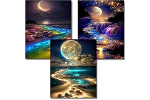 OFRKE Diamond Painting Kits for Adults,3 Pack Moonlight Waterfall Diamond Art for Beginners, Diamond Round 5D Full Drill Paint with Diamonds Pictures Gem Art Painting Kits DIY Crafts Kits 12x16inch