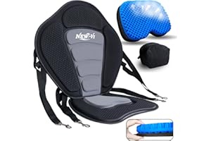 NEW-Vi Deluxe Kayak Seat with Gel Cushion & Storage Bag - Padded Ergonomic Backrest for Kayak, Canoe, SUP, Fishing Boat - Anti-Slip & Waterproof