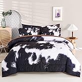 SUCSES 8Pcs Cow Fur Print Twin Comforter Set with Sheets, Cute Animal Cowhide Bedding Set for Kids Teens Boys Girls, Western Highland Farmhouse Style Bed in A Bag