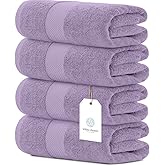 White Classic Luxury Bath Towels Set of 4 Large - 700 GSM Cotton Ultra Soft Bath Towels 27x54 | Highly Absorbent and Quick Dry | Hotel Towels for Bathroom Luxury, Plush Shower Towels, Lavender