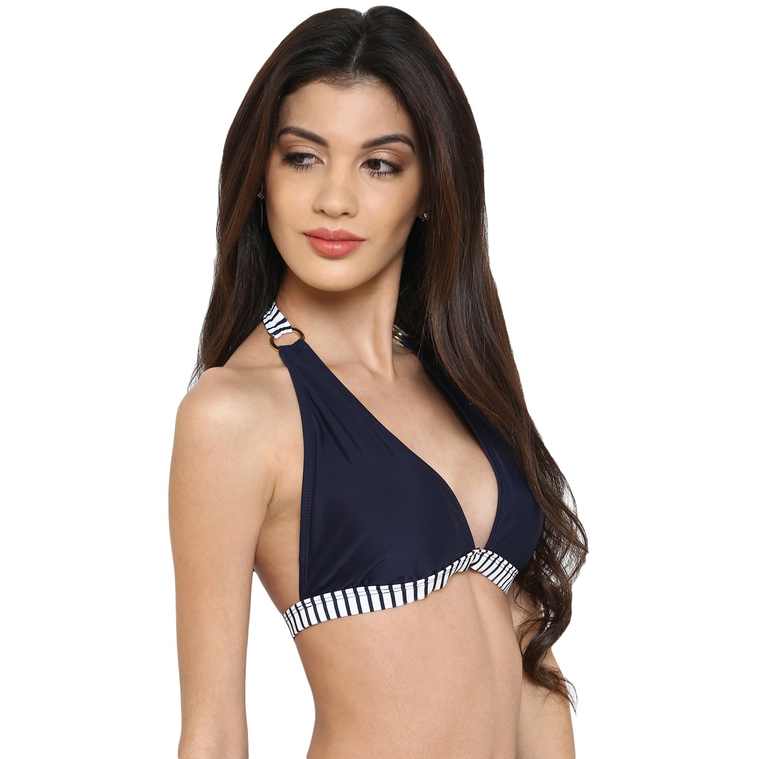 kvl womens solid halter triangle bikini swimsuit top - navy
