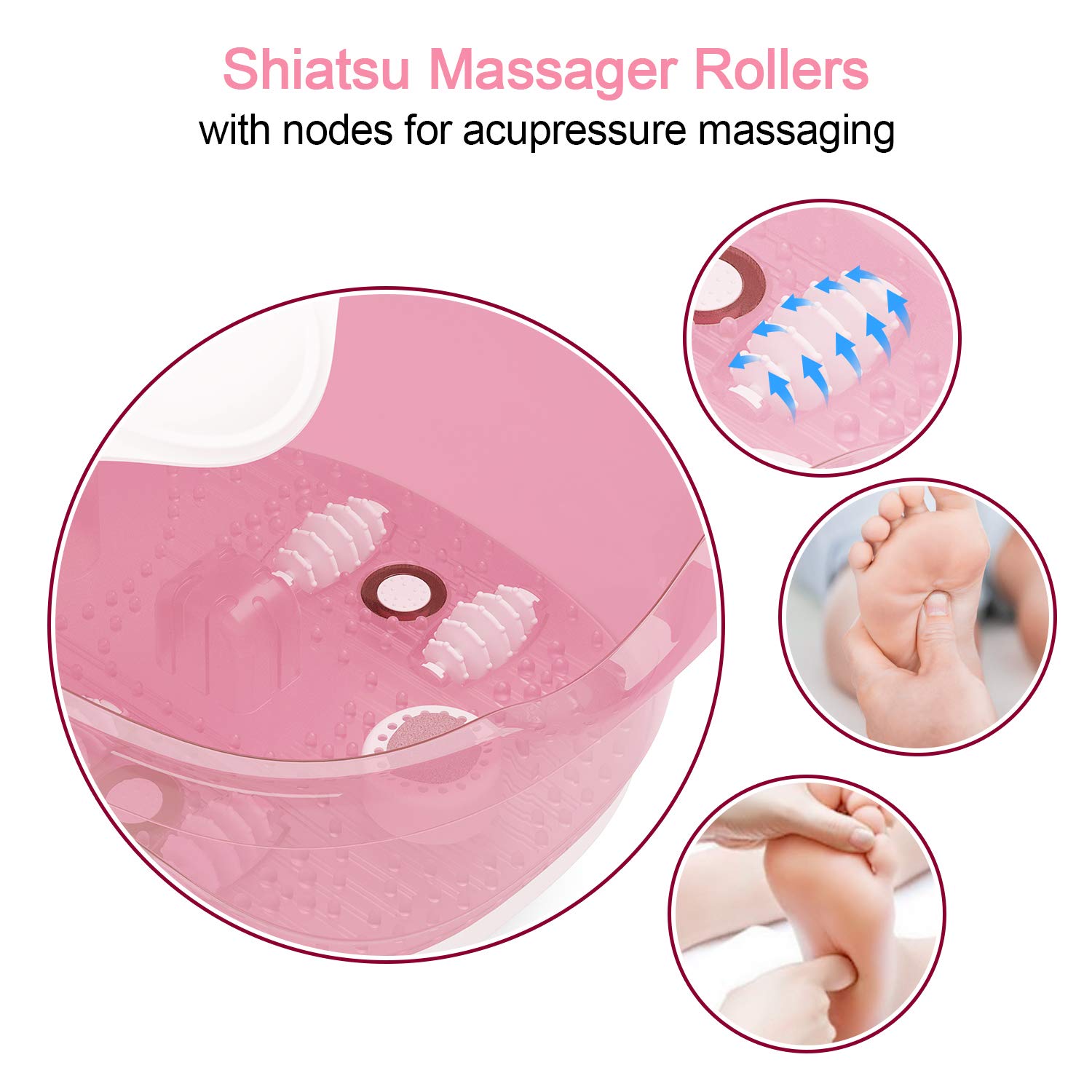 Foot Spa Misiki Foot Bath Massager with Heat Bubbles Vibration and Auto Shut-Off, 4 Massage Rollers and Pedicure Stone for Acupressure Shiatsu Massage to Relieve Feet Muscle Pain …: Beauty