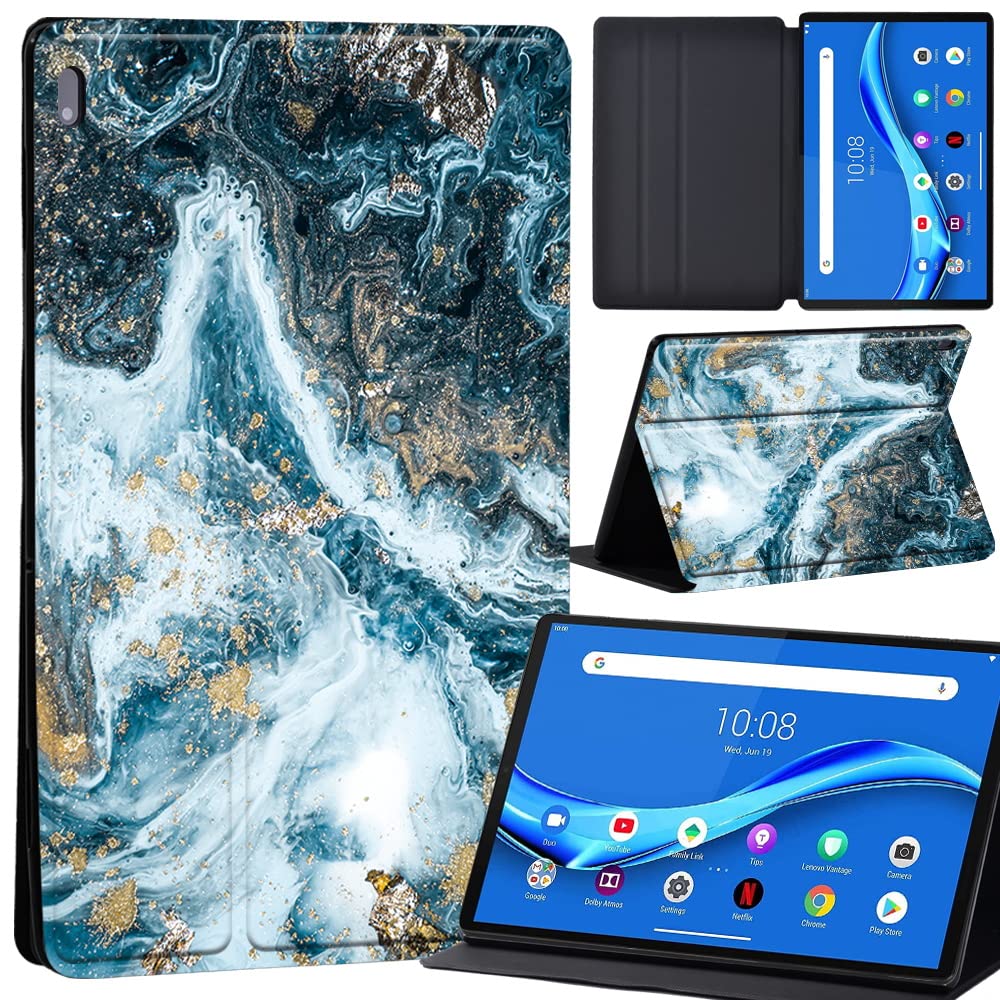 Case For Lenovo Tab M10 FHD Plus 10.3 inch (TB-X606X TB-X606F) Leather Case with Auto Wake-up, Flip Case for Lenovo Tab M10 FHD Plus Cover (dark blue wave marble)