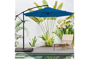 BLUU 10 FT Patio Offset Umbrella Outdoor Cantilever Umbrella Hanging Umbrellas, Fade Resistant & Waterproof Solution-Dyed Canopy Fabric with Infinite Tilt, Crank & Cross Base (Royal Blue)