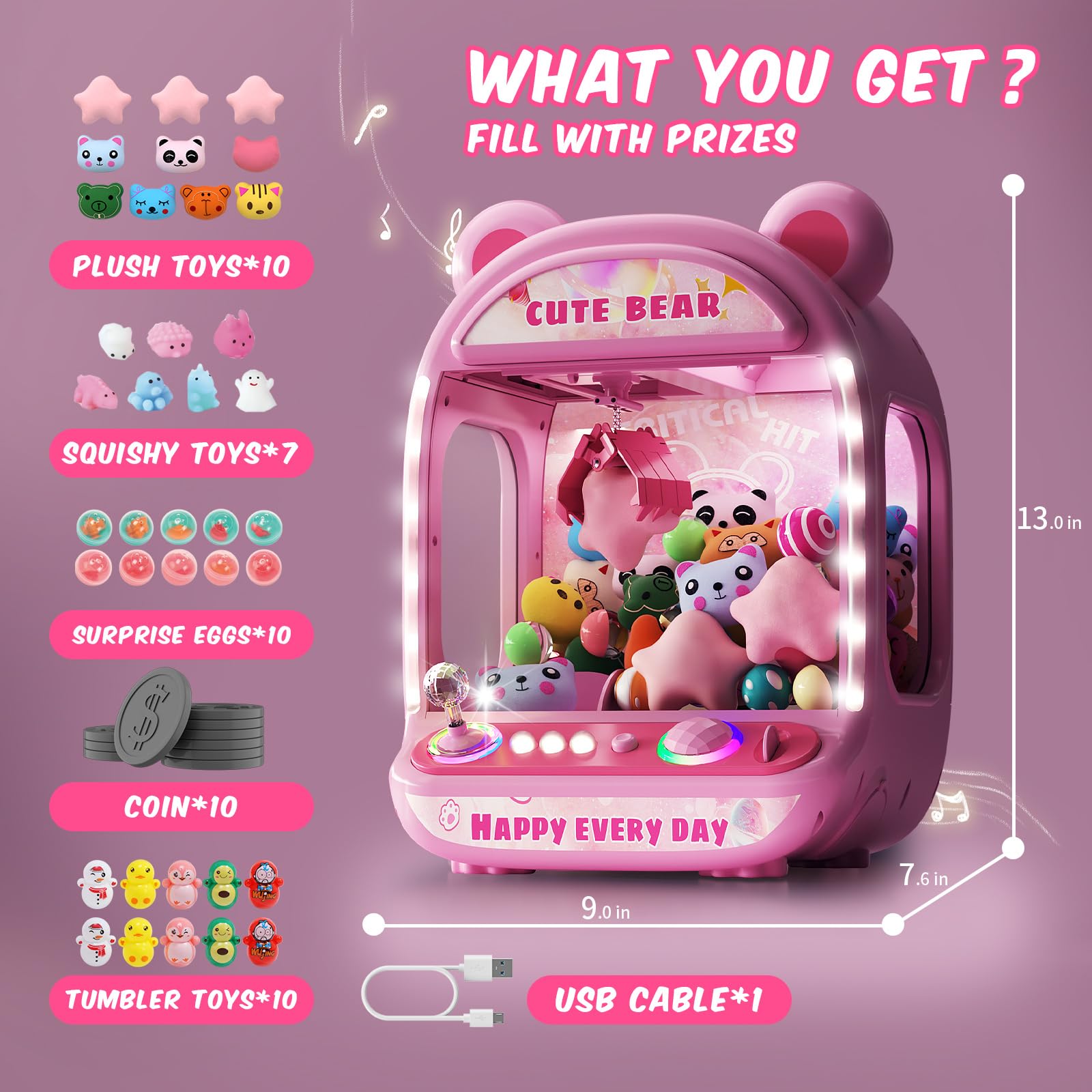 Skirfy Claws Machines for Kids,Unicorns Toys for Age 6+,Kids Games Mini Vending Machines with Squishys Toy Candy Dispenser,Claws Game Machine,Birthday Gifts for Girls Age 8-12