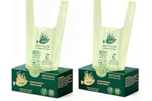 HECTOLIFE 1.6 Gallon 100 Count,Compostable Bags Handle Tie,Tear Resistant Kitchen Food Scrap Waste Bag, ASTM D6400, US BPI and Europe OK Compost Home Certified