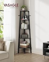 VASAGLE Corner Shelf Unit 5-Tier Ladder Shelf Charcoal Gray Matte Black LLS35B02 view 2