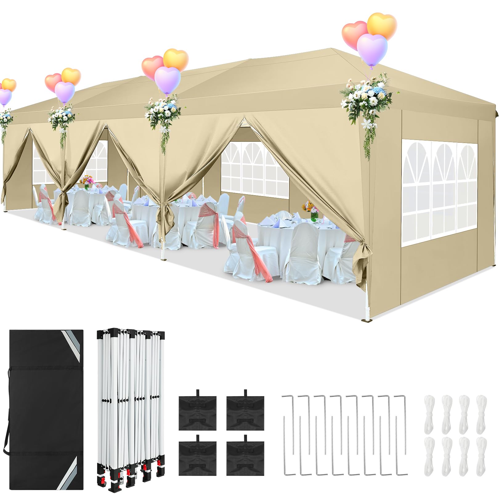 TOOLUCK Canopy 10x30 Pop Up Canopy Tent with 8