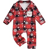 Baby Christmas Jumpsuit Romper Boy Girl Plaid Button Down Lapel V Neck Romper Infant Festival Clothes