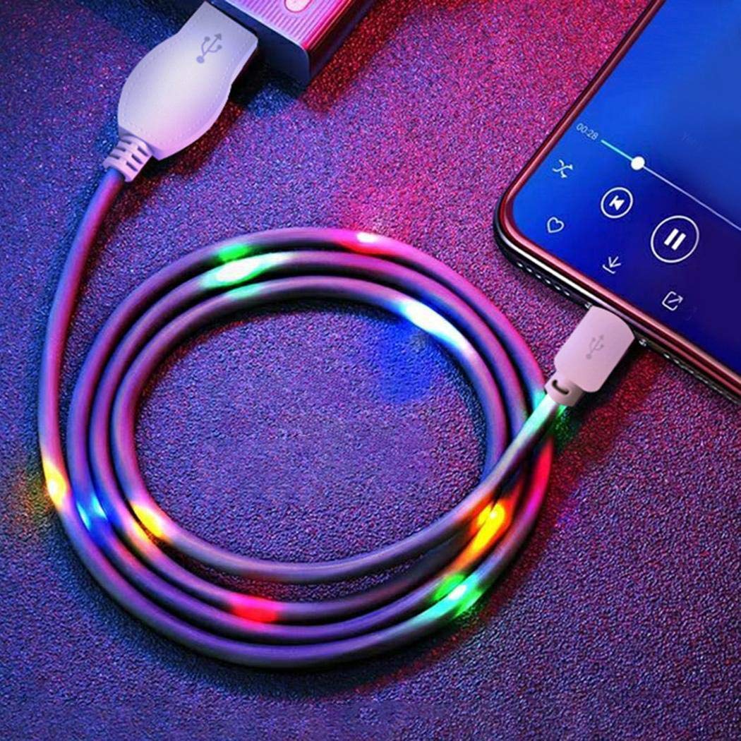 Minlop Rhythm Data Line Intelligent Voice Control Fast Charge Visible Flashing Lighting USB Cable 3.3ft LED Charger Charging Cord - Type C, Android