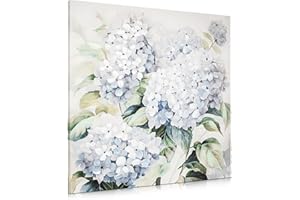 ARBORUS Wall Art Hydrangea Flower Large Canvas Oil Painting Hand Painted Blue Floral Pictures Aesthetic Botanical Artwork for Living Room Bedroom Hotel Decoration, 29.5" x 29.5"