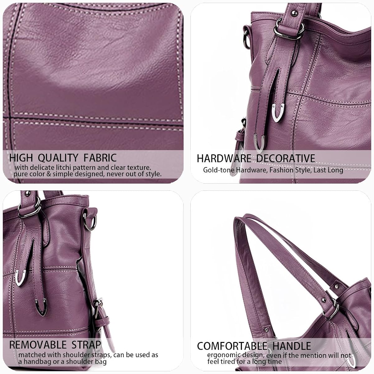 DEERWORD Women's Hobos Shoulder Bags Totes Satchels PU Leather Convertible Top-handle Handbags Purple - Image 5