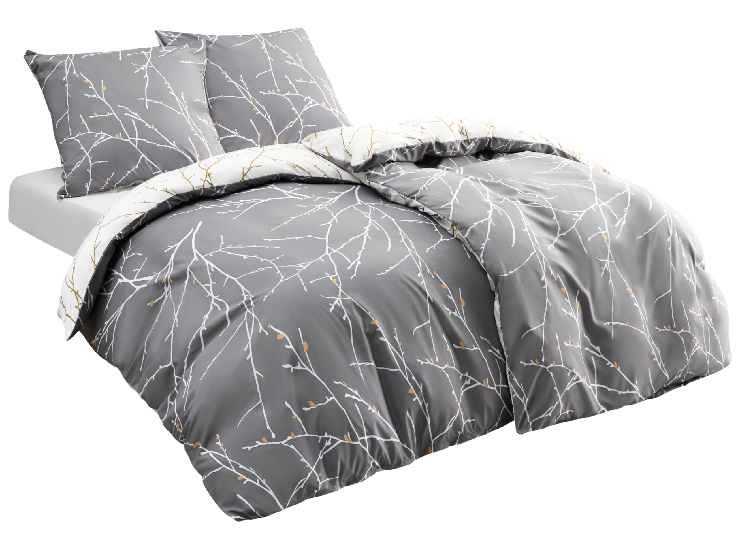 BEDSURE Bettwäsche 135x200 Baumwolle 4teilig - Grau-Beige 8