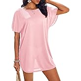 AI'MAGE Women's Swimsuit Coverup Ruffle Sleeve Bathing Suit Beach Cover Up Back Hollow Bikini T-Shirt Dress S-2XL
