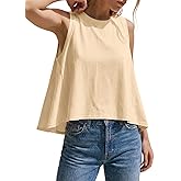 Cicy Bell Womens Summer Flowy Tank Tops Sleeveless Crew Neck Trendy Casual Shirts Loose Fit Swing Tees