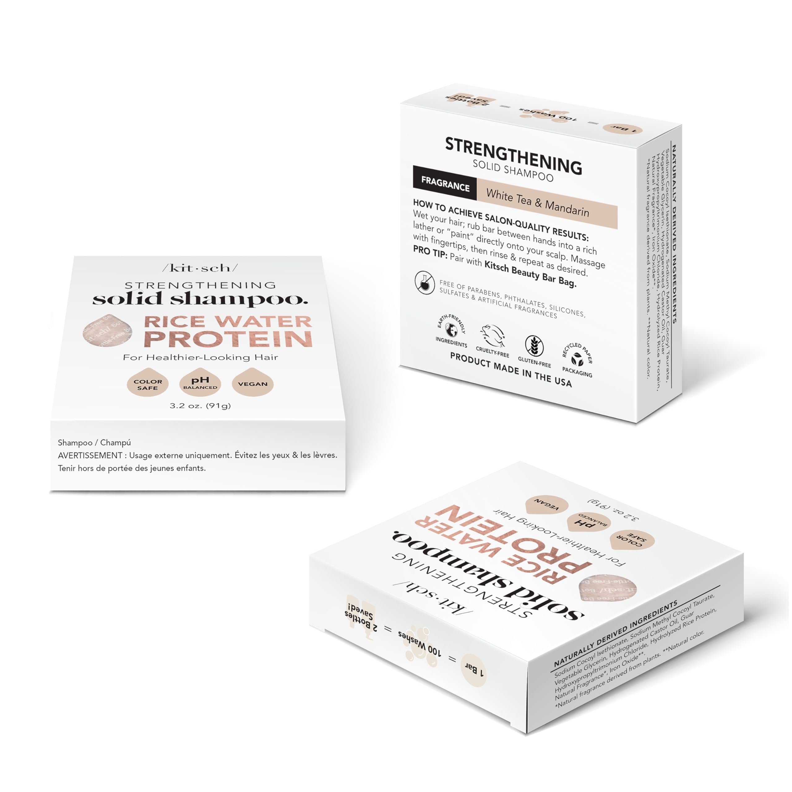 Kitsch Rice Water Shampoo Bar for Hair Growth – Strengthening Hair Shampoo for Men and Women – Reduce Breakage, Boosts Shine – Paraben, Silicone & Sulfate-Free, Vegan Hair Care - 3.2 oz