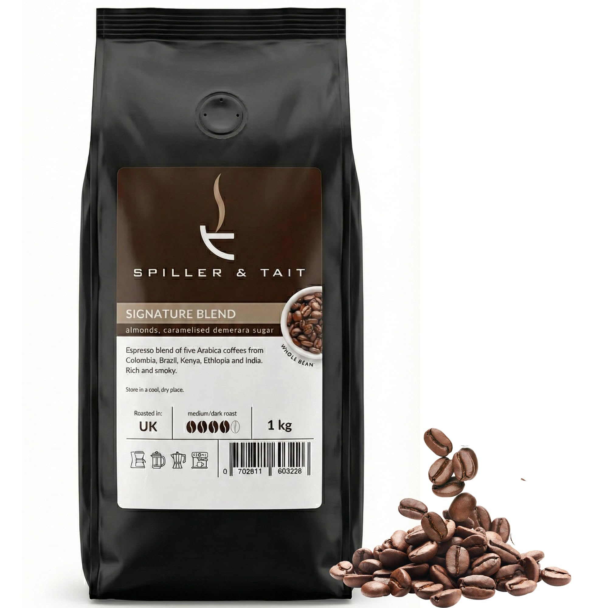 Spiller & Tait Signature Blend Coffee Beans - Multi Award Winning - Freshly Roasted in the UK - Espresso Blend Suitable for All Coffee Machines (1kg)
