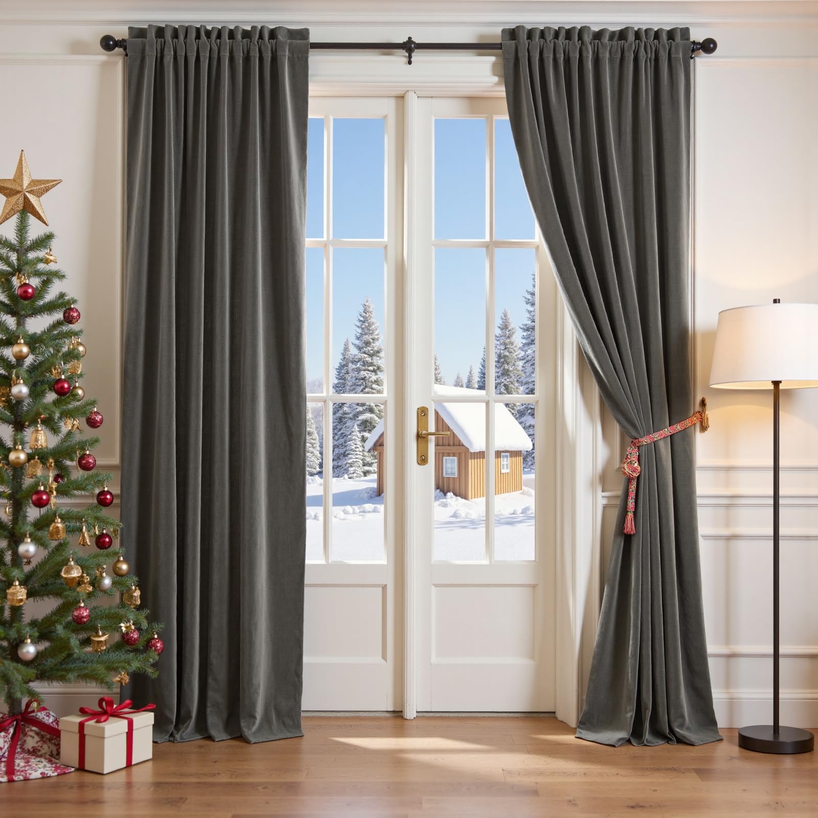 Lazzzy Velvet Blackout Curtains Thermal Insulated Room Window Drapes Super Soft Luxury Curtains for Living Room Bedroom Rod Pocket 2 Panels, Grey, 42" W x 90" L Image