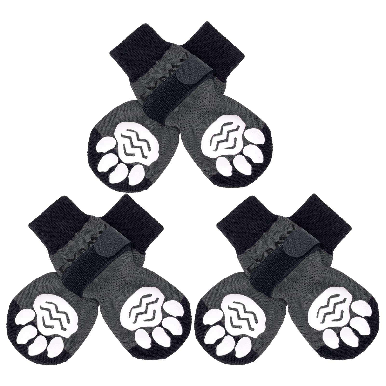 EXPAWLORER 3 Pairs Anti-slip Dog Socks Paws Stop Licking, Dog Paw Protector with Grips Double-sided Strong Traction, Adjustable Boots Shoes for Senior Dogs Hard Floor Indoor Outdoor Walk, Black XL