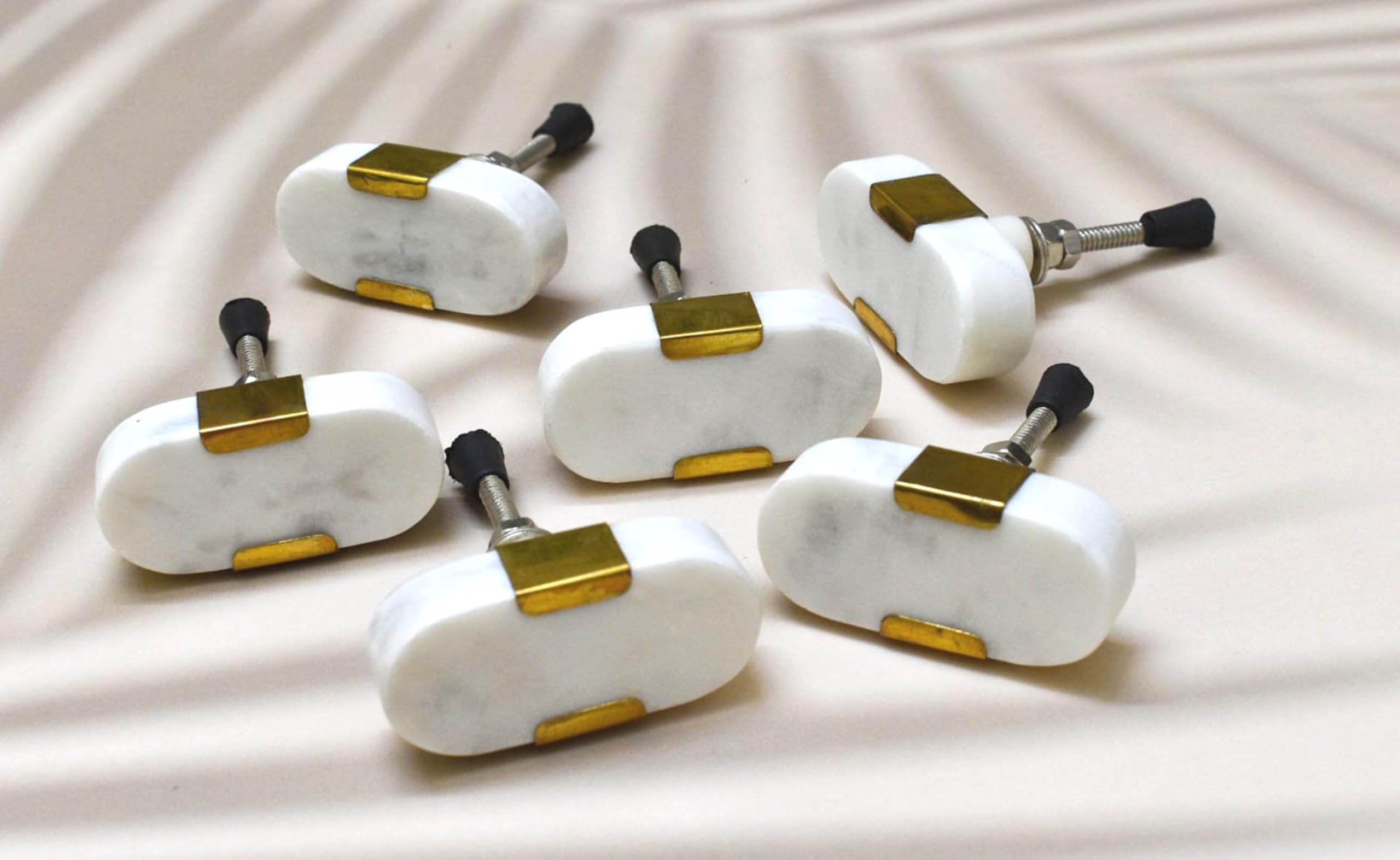 ARTISNO Oval Stone Brass Knob | Pull Handle | Drawer Knob | Furniture Knob | Cabinet Knob | Gold | Natural Stone | Brass Handle(White) Set-6 — image 1