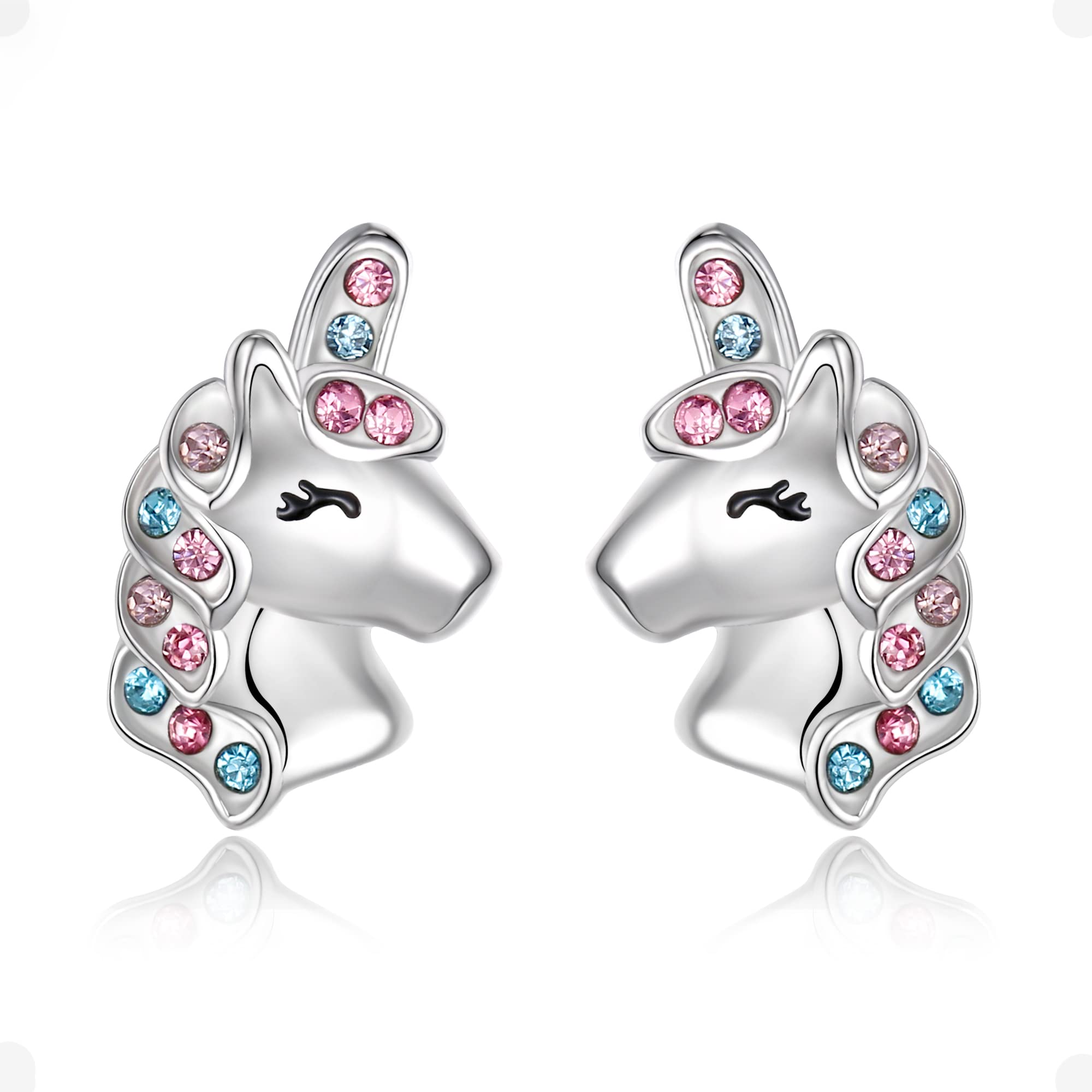 Unicorn Earrings for Girls, 925 Sterling Silver Multicolor CZ Magical Unicorn Stud Earrings Birthday Gift for Daughter Granddaughter