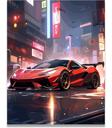 Poster Toile Ferrari Supercar - Triptyque Mural Art Moderne, Rouge Passion