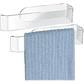 NiHome Wall Mount Clear Acrylic Hand Towel Racks 2-Pack for Towels, Accessories in Bathroom, Kitchen, Bedroom - Adhesive Towel Bar Hand Towel Holder, Versatile Transparent Design, Waterproof