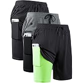 JWJ Mens 2 in 1 Running Shorts Quick Dry Gym Athletic Workout Clothes with Side Pockets