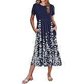 Zeagoo Women Summer Midi A Line Dress Short Sleeve Casual Flowy Tiered Beach Long Sundress with Pockets 2026 Vacation Travel