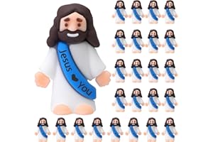 Bememo 25 Pcs Little Jesus Figures Original Design Jesus Love You Mini Rubber Jesus Toys to Hide and Seek Religious Party Favors Sunday School Baptism Gifts Stuffers(Blue)