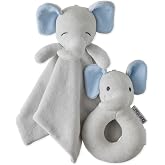 Butterblu Snuggle + Shake Baby Lovey Blanket &amp; Rattle 100% Organic Cotton | GOTS Certified Organic Cotton for Baby Girls, Boys, Unisex, Bear, Dino, Elephant Stuffy for Newborns, Toddlers, One Size