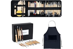 TEMONTIAN Pottery Clay Sculpting Tools,Polymer Clay Tools, Sculpting Clay,44Pcs Double Sided Ceramic Clay Carving Tool Set Wi