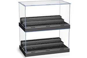 KKU Display Case for Minifigure Action Figures Blocks, Acrylic Minifigure Display Case Box Storage with 3 Movable Steps Gift for Kids Adults Black, 2 Pack