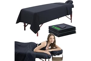 OMUTAVM 3 Piece Massage Table Sheets Set 2 Sets Microfiber Massage Bed Cover Soft Waterproof and Oil Proof Reusable for SPA Beauty Tattoos Includes Table Cover,Fitted Sheet and Face Rest Cover (Black)